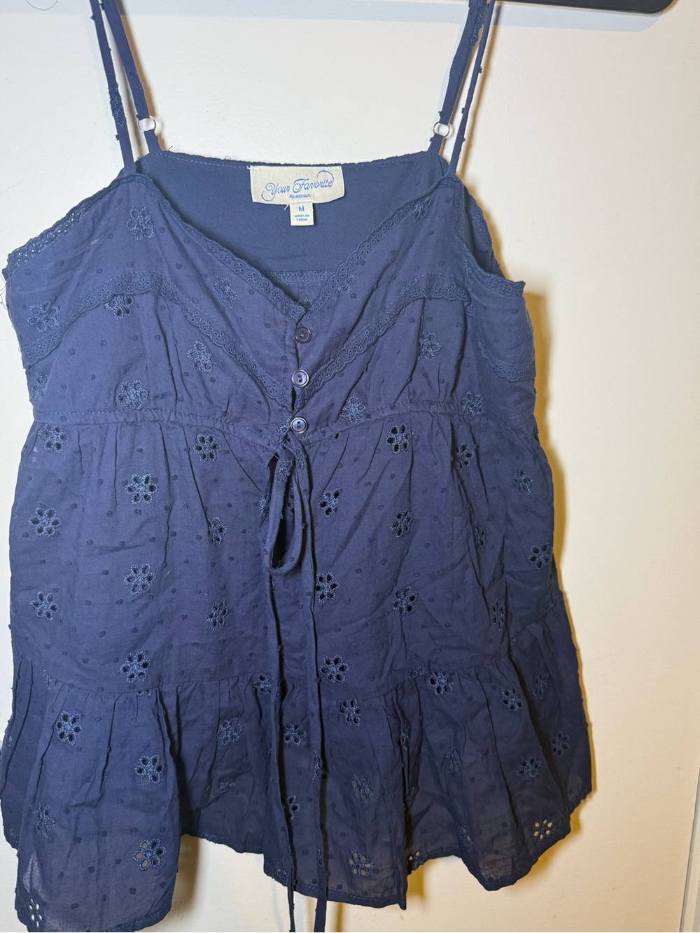 PacSun Navy Eyelet Cotton Camisole with Drawstring